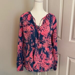Lilly Pulitzer Women's Pink and Blue Floral Top Med